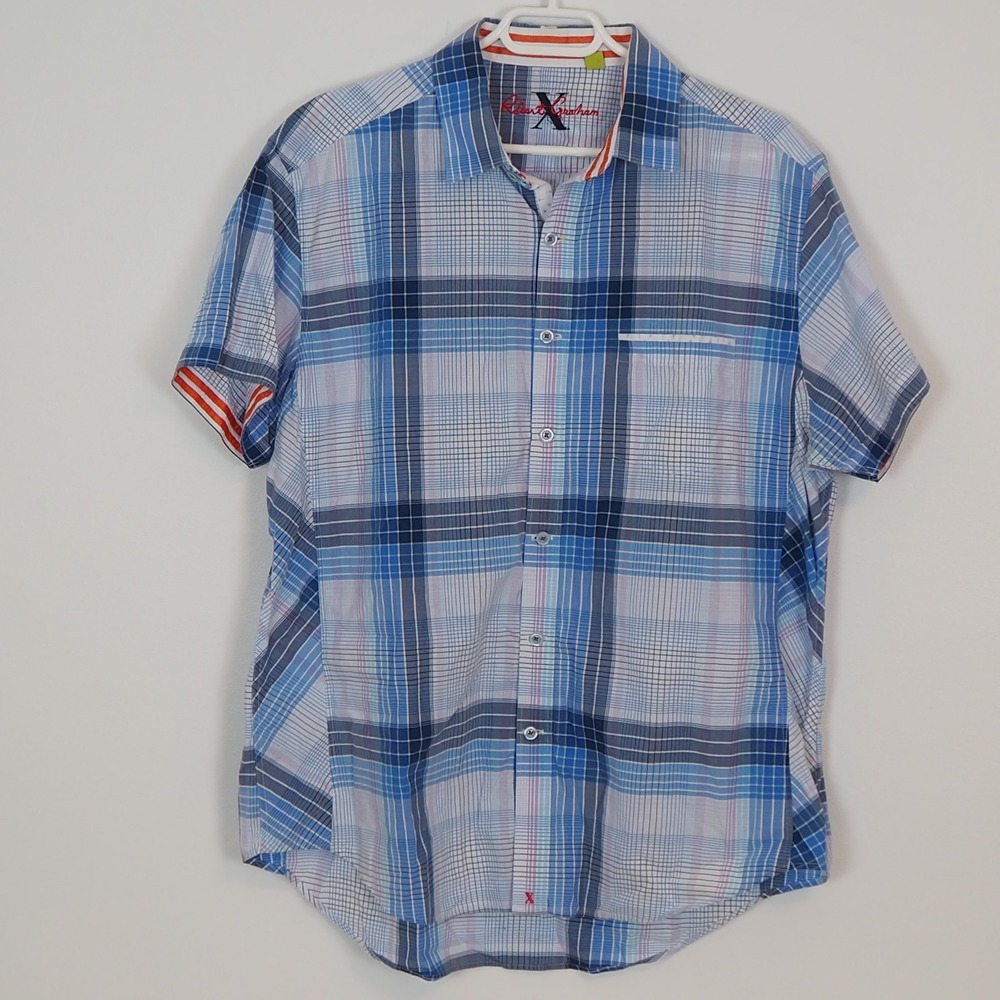 Robert Graham X Collection Shirt Mens XL Blue‎ Plaid Short Sleeve Tailored Fit